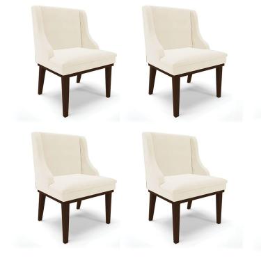 Imagem de Kit 04 Cadeiras Liz Veludo Base Fixa Madeira TabacoBege