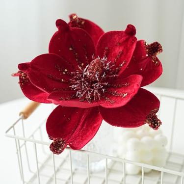 Imagem de Flor artificial de veludo, flor falsa decorativa para decoração de casa e evento (vermelha)