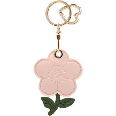 Imagem de MC Fashion Capa de chaveiro de couro PU compatível com AirTag, linda capa de rastreador GPS de girassol com pingente (flor/rosa)