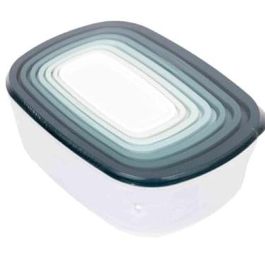 Imagem de Conjunto 7 Potes Quadrados de Plástico com Tampa Hermética, Transparente com Tampas Sortidas, Livre de BPA, 4L a 100ml, Empilháveis, para Armazenamento de Alimentos