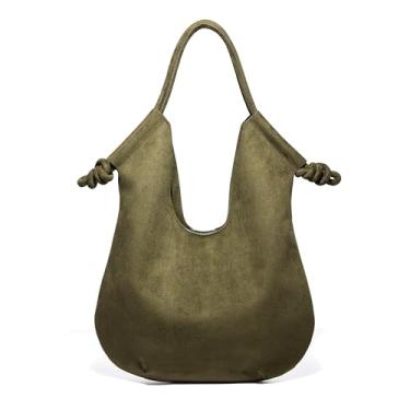 Imagem de Bolsas Hobo de camurça grandes para mulheres, bolsa de ombro moderna para viagens de trabalho, Verde militar, One Size