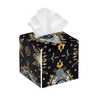 Imagem de Porta-lenços de couro quadrado à prova d'água engraçado olho turco retrô organizador de papel facial com cinto inferior cubo estojo de lenços para mesa, banheiro, escritório, mesa, carro, decorativo