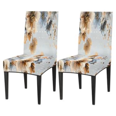 Imagem de hongjinglin Conjunto de 2 capas elásticas para cadeira de sala de jantar, capa protetora de assento de flor, bolinhas, removível, lavável, para cozinha, casa, hotel, banquete, festa de casamento