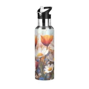Imagem de Blueangle Garrafa de água de aço inoxidável Spring Flowers de 590 ml – Garrafa esportiva de metal isolada à prova de vazamento para academia, acampamento, fitness ao ar livre e viagens (788)