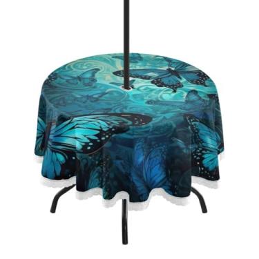 Imagem de KEEPREAL Toalha de mesa redonda borboleta ao ar livre à prova d'água com orifício para guarda-chuva – 152 cm, resistente para acampamento, piqueniques, quintal, pátio e decoração de festa #3