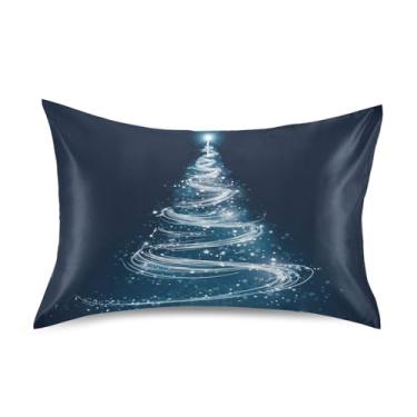 Imagem de ATTX Fronha de árvore de Natal branca brilhante com fecho de envelope para cabelo e pele, macia, respirável, lisa, ambos os lados, capa de almofada de seda refrescante (tamanho padrão 50 x 66 cm, 1
