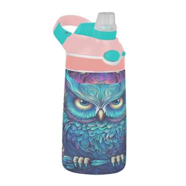 Imagem de ATTX Garrafa de água Neon Owl 473 ml – Garrafa de água reutilizável Tritan Sports & Travel com canudo e tampa de bico pop-up #432