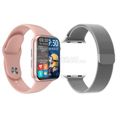 Imagem de Kit 1 Smartwatch Iwo Hw16 Rosa + 1 Pulseira Extra Prata