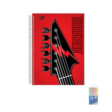 Imagem de Kit Caderno Masculino 20 Matérias Capa Dura 400 Folhas + Marca Texto Lumini Pastel Estojo 6 Cores