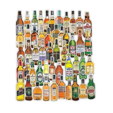 Imagem de Pacote de adesivos: 50 unidades de garrafas de cerveja, vinho, uísque, uísque
