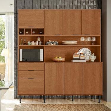 Imagem de Armário De Cozinha 7 Portas 3 Gavetas E Adega Para 4 Garrafas Viena Jequitibá - Lukaliam