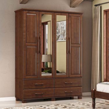 Imagem de Guarda-roupa Bipartido 4 Portas 4 Gavetas Café Ouro Madeira Pinus - Finestra