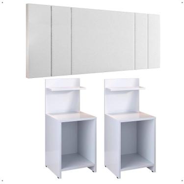 Imagem de Kit 2 Mesas Cabeceira Fantasy Branco Prateleira Nicho Mesinha Pequena Painel Suspenso Luana Corino 1,95 Cama Box King Size Quarto - Lojas RPM