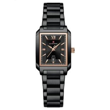 Imagem de Relógio De Pulso Feminino Pulseira Aço Inoxidável Casual 30m à Prova D´agua Preto