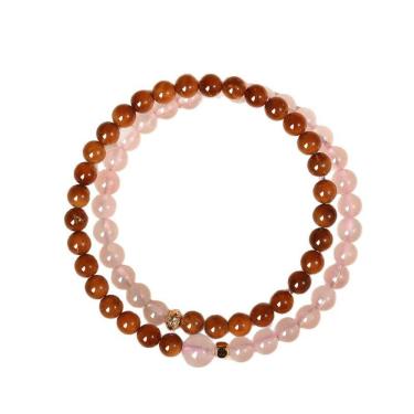 Imagem de Pulseira de quartzo rosa para mulheres com miçangas marrons