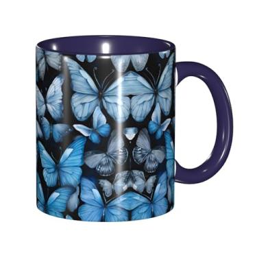 Imagem de Zeraoke Canecas de café criativas com estampa de borboletas azuis, personalizadas, presente para família, tamanho de 325 ml, unissex