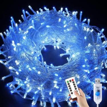 Imagem de YUANHUYUOU Luzes de Natal, 3M 20 LEDs com controle remoto, alimentadas por USB, à prova d'água, luzes de corda internas e externas para decoração de casa (azul)