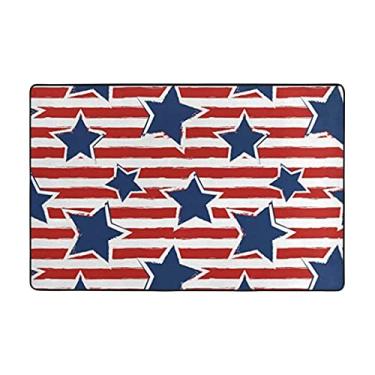 Imagem de Zeraoke Tapetes de área com bandeira listrada vermelha e branca para sala de estar de 1,1 x 1,8 m, tapete macio e moderno, tapetes antiderrapantes e felpudos para decoração de casa, tapete lavável