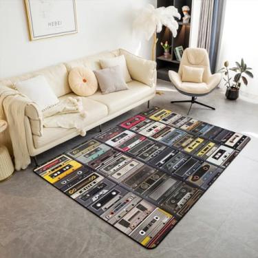 Imagem de Erosebridal Tapete vintage de rádios para ambientes internos, retrô, fita de música, estampada, cassete, reprodução de música, tapete decorativo para crianças, meninos, meninas, adolescentes, hip hop,