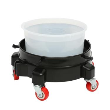 Imagem de GOVNPJ Bucket Dolly, balde de lavagem de carro de 5 galões com 5 rodas giratórias, capacidade de 136 kg, suporte para limpeza de jardinagem (preto)