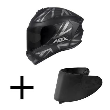 Imagem de Capacete ASX Draken UK Preto e Cinza Fosco Mais Viseira Fumê-Masculino