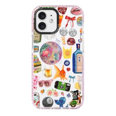 Imagem de ChiCaseVer Capa para iPhone 12 mini, estampa retrô de colagem de festa com disco e gin, proteção contra quedas de nível militar, capa protetora de TPU macio e fino com proteção de câmera para mulheres