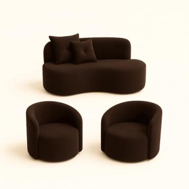 Imagem de Conjunto Decorativo 02 Poltronas + Sofá Curvo Orgânico Nature Gaia Suede Marrom - Montanaris Decor