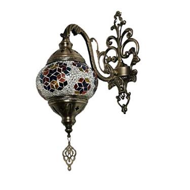 Imagem de Luminária de parede retrô turca, aplique de parede marroquino em mosaico, luminária de parede boêmia artesanal em vidro para cabeceira, ideal para sala de estar, quarto, corredor, varanda, c