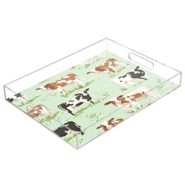 Imagem de STAYTOP Linda bandeja de servir de acrílico de vaca 15,7 × 11,20 cm, bandejas decorativas à prova de derramamento, organizador de bancada para café da manhã, chá, comida, maquiagem