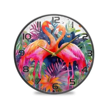 Imagem de YETTASBIN Relógio de parede de acrílico flamingo - Silencioso, sem tique-taque, operado por bateria, relógio redondo decorativo criativo para cozinha, sala de estar, banheiro, decoração de escritório