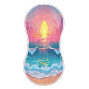 Imagem de xigua Conjunto de 2 panos de musselina para bebês de praia com ondas, super macios e absorventes, roupas de arroto de algodão, presente de chá para recém-nascidos, bebês meninas e meninos