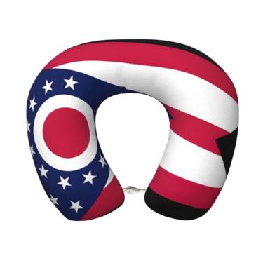 Imagem de Travesseiro de pescoço leve com estampa de bandeira do estado de Ohio em forma de U de espuma viscoelástica para aviões