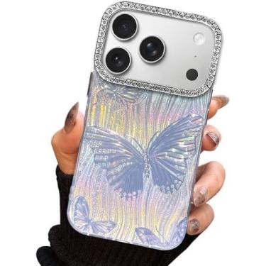Imagem de I-MGAE-IN-AR Capa compacta para iPhone 17 Pro com design de borboleta, moldura de proteção de lente de câmera de diamante 3D, capa protetora de TPU macia e macia à prova de choque para mulheres