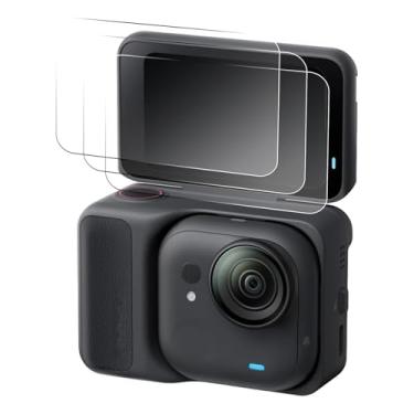 Imagem de Conjunto de 3 películas protetoras de tela compatível com câmera Insta 360 GO Ultra, vidro temperado ultrafino 0,33 mm 9H, ideal para criadores de conteúdo e fotógrafos, antiarranhões e impressões
