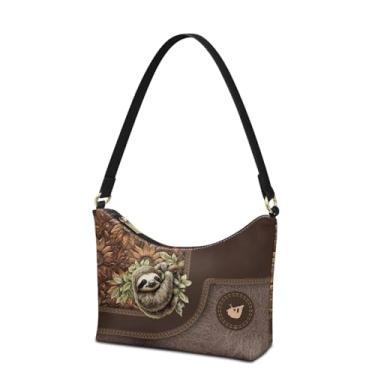 Imagem de Sannovo Bolsa clutch bolsas de ombro de couro para mulheres Lady Crescent Underarm Purse com bolso interno, Girassol preguiça marrom, 9.45*7.68*2.95 Inches