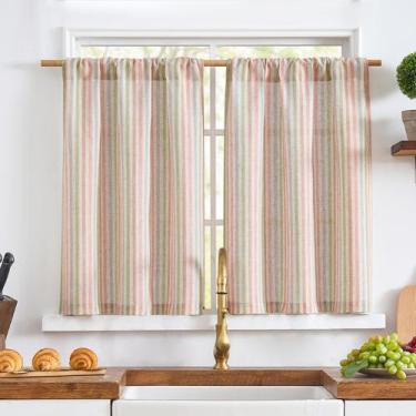 Imagem de Cortina jinchan de linho listrado Tier 66x91 cm 2 painéis