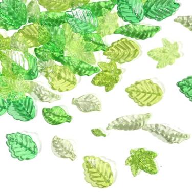 Imagem de Kzikbxh 200 peças de pingentes de folhas de acrílico transparente verde, pingentes de árvore de plantas de plástico verde com furos para fazer joias faça você mesmo, pulseiras artesanais, colares