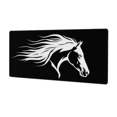 Imagem de Tapete de mouse grande preto legal cavalo à prova d'água tapete protetor de mesa estendido tapete de mouse antiderrapante base de borracha para escritório, computador, teclado, laptop e mesa de casa