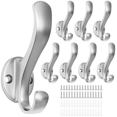 Imagem de Ruiziiz Ganchos de casaco resistentes - Ganchos de toalha de metal fáceis de instalar, ganchos de parede modernos para pendurar chapéu, toalha, chave, roupão, cachecol, bolsa, boné (8 peças prata)