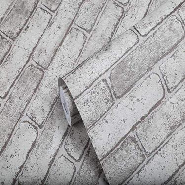 Imagem de Papel de parede decorativo autoadesivo de papel de parede impresso em tijolos da Lependor, fácil de aplicar, descascar e colar papel de parede, 17.71" x 32.8ft, Grey Brick