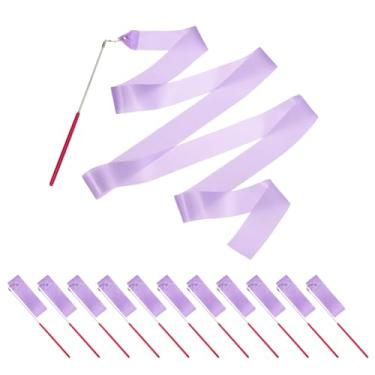 Imagem de PATIKIL Fitas de dança, pacote com 14, serpentinas de dança de ginástica de 78,7 polegadas com varinha antiderrapante para presentes, dança, shows de talentos, bastão girando, roxo claro