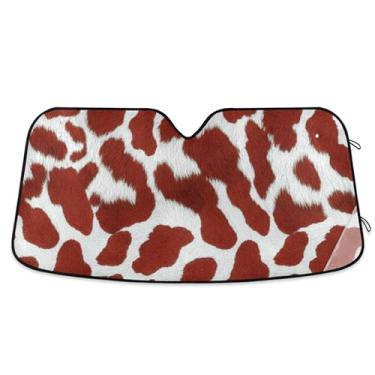 Imagem de Protetor solar personalizado com manchas marrons de vaca para para-brisa de carro impressão dobrável protetor solar automotivo protetor solar retrátil M, 139,7 cm x 70,1 cm