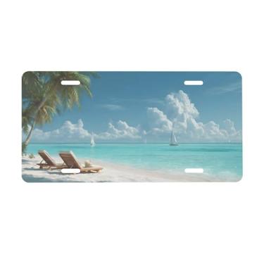 Imagem de Placa de carro tropical de verão para frente do carro placas de carro metal de alumínio adequado para caminhão, placa de porta de carro, bar, café, acessórios automotivos para homens e mulheres 15 x