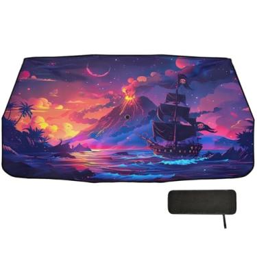 Imagem de Guarda-chuva de para-sol de carro navio pirata para-brisa frontal bloqueio UV persianas automáticas para para-brisas de carro 147.3 cm x 75.4 cm