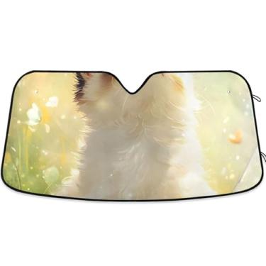 Imagem de Toldo de sol personalizado fofo gato gato fantasia gatinho para para-brisa de carro retrátil dobrável caminhão carro persianas para janelas dianteiras automotivo M, 139.7 cm x 70.1 cm