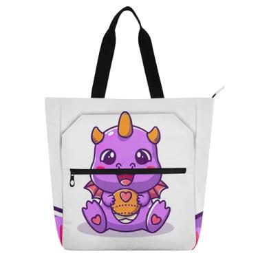 Imagem de Linda bolsa de trabalho com personagem de dragão roxo para mulheres, bolsa de lona, faculdade, escola, bolsas, carteiro, livros, presente