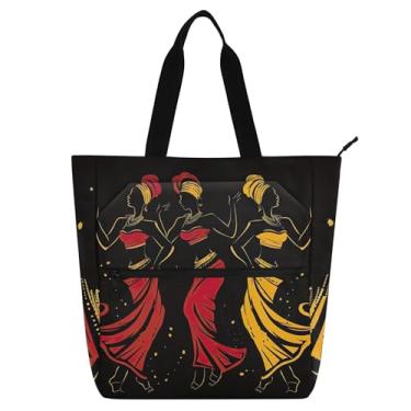 Imagem de GAIGEO Bolsa feminina africana dançando clipart de trabalho sacola escolar de lona com zíper para professores presente para amantes de livros