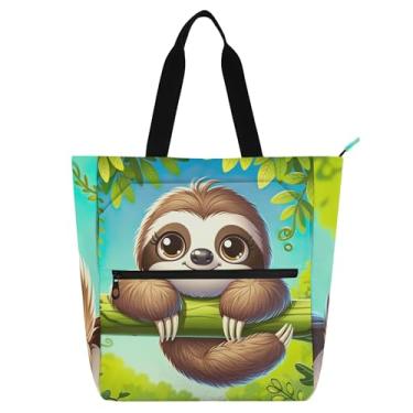 Imagem de GAIGEO Sacola feminina com desenho animado de preguiça para trabalho, lona, faculdade, escola, bolsas utilitárias, bolsas de escritório com compartimentos