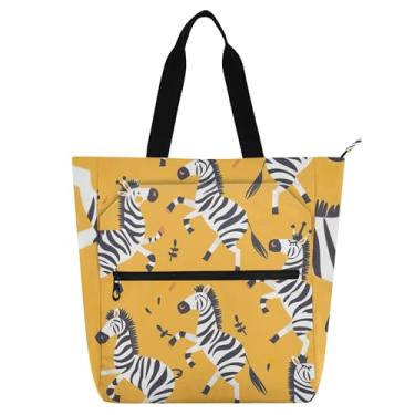 Imagem de GAIGEO Bolsa de ombro divertida com estampa de zebra amarela para crianças, mulheres, trabalho, escola, viagem, zíper médio