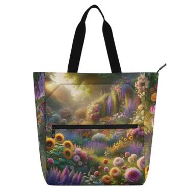 Imagem de GAIGEO Linda sacola de trabalho floral florescendo vale para mulheres bolsa de lona com zíper bolsa de praia feminina infantil bolsas com compartimentos